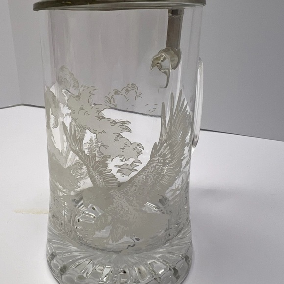 Domex German Beer Stein w/ Pewter Eagle Head Lid Etched Glass Beer Mug - Picture 6 of 10